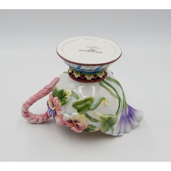 Fitz and Floyd Classics Halcyon Creamer Pitcher Floral Pansies 8 Oz Vintage - Picture 8 of 9